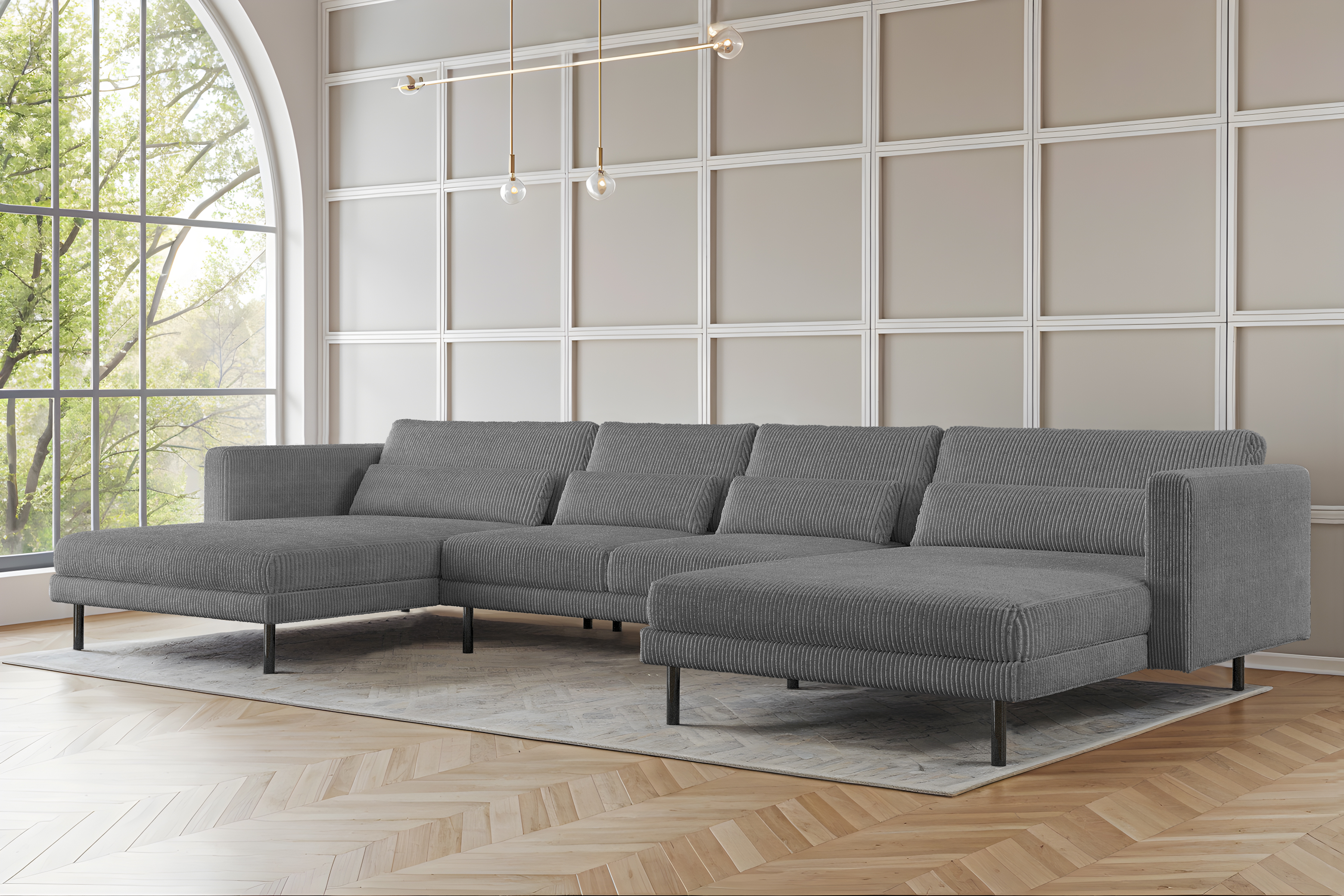 Modulares Ecksofa DANI U in U-Form aus Cordstoff POSO – großes Familiensofa für modernes Wohnzimmer, Poso 60